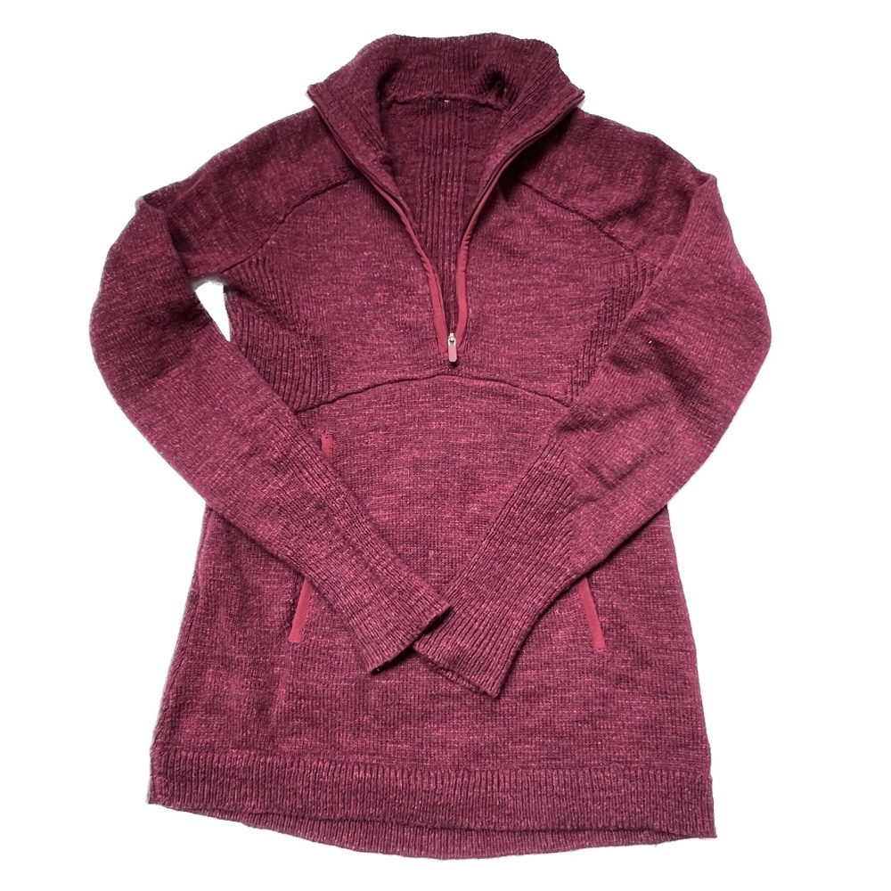 Lululemon Summit Stride Sweater S Heathered Deep Rouge Cotton 1/4 Zip Pull On
